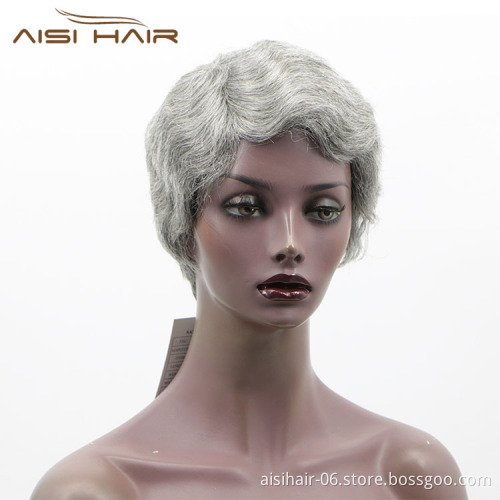 Aisi Hair Wholesale Short Pixie Cut Finger Wave 100% Unprocessed Gray Brazilian Hair For Black Women Human Hair Wigs